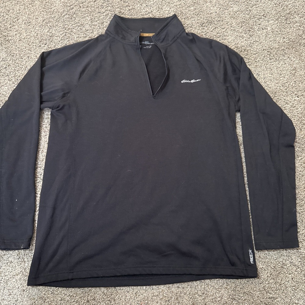 Eddie Bauer FreeDry Motion Long Sleeve Crew Sweatshirt Medium Black 1/4 Zip Snow